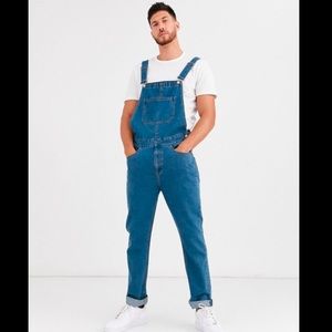 ASOS DESIGN relaxed denim overalls mid wash blue